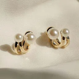 PolluxCraft Korean Gold-Plated Zircon Pearls Beaded Contemporary Shaped Studs-17