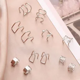 Shining Diva Fashion Set Of 6 Silver-Plated Clip On Ear Cuffs-31