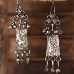 VENI Silver Plated Classic Oxidised Drop Earrings-9