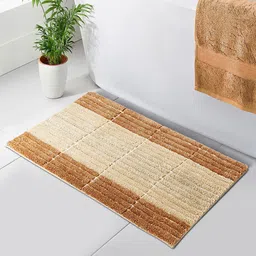 OBSESSIONS Beige Printed 2000 GSM Anti Skid Bath Rug-9