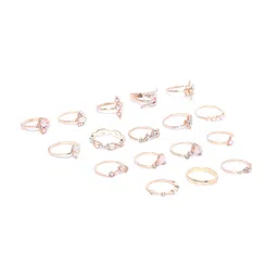 Jewels Galaxy Set Of 17 Rose Gold-Plated Stone-Studded Finger Rings-58