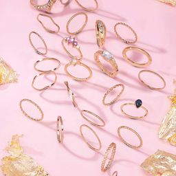 AMI Set Of 25 Gold-Plated Stone-Studded Finger Rings-26
