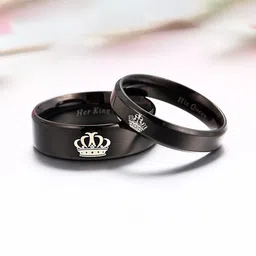 Yellow Chimes Set Of 2 Black Stainless Steel Couple Finger Rings-78