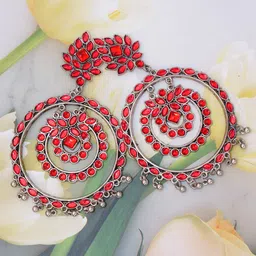 VAGHBHATT Silver Plated Circular Chandbalis Earrings-2