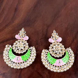 VAGHBHATT Gold-Plated Circular Enamelled Chandbalis Earrings-5