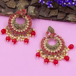 PRIVIU Gold-Plated Peacock Shaped Beaded Chandbalis-image-49