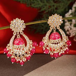 Shining Diva Red & Gold-Toned Classic Chandbalis Earrings-image-68