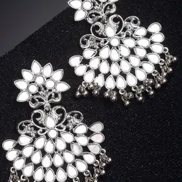 KARATCART Women Silver-Plated Mirror Studded Classic Drop Earrings-image-64