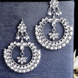 KARATCART Silver-Toned Oxidised Chandbalis Earrings-image-15
