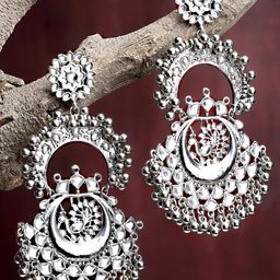 KARATCART Silver-Plated & White Classic Chandbalis Earrings-image-48