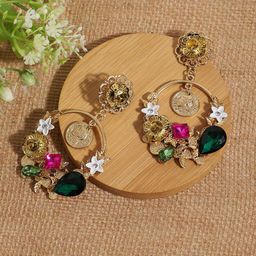 SOHI Gold-Toned Floral Chandbalis Drop Earrings-image-35