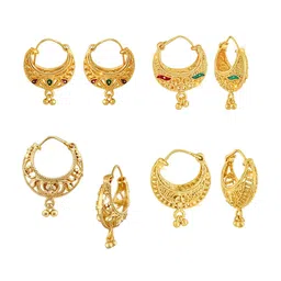 Vighnaharta Set Of 4 Gold Plated Circular Hoop Earings-18