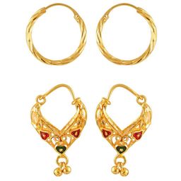 Vighnaharta Set Of 2 Gold-Plated Floral Drop Earrings-16