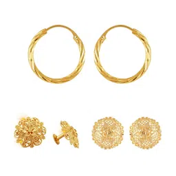 Vighnaharta Set Of 3 Gold-Plated Floral Stud Earrings-image-39