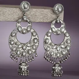 ATIBELLE Silver-Plated Kundan-Studded Contemporary Chandbalis-43