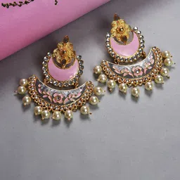 SOHI Gold-Plated Crescent Shaped Stone Studded & Beaded Chandbalis-picture-12