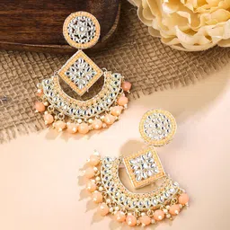 Yellow Chimes Gold Plated Kundan Studded Chaandballi earrings-76