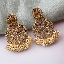 ANIKAS CREATION Gold-Toned Contemporary Chandbalis Earrings-49
