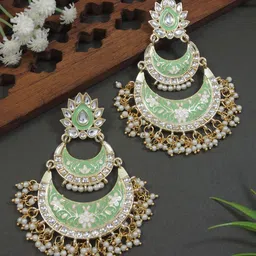 I Jewels Gold-Plated Kundan Studded And Pearls Beaded Crescent Meenakari Chandbalis-26
