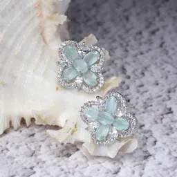 ZENEME Rhodium-Plated Floral Studs Earrings-2