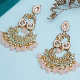 KARATCART Pink Beads & Kundan Chandbalis Earrings-0