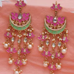 KARATCART Women Pink & Gold-Toned Classic Chandbalis Earrings-0