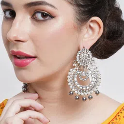 KARATCART Grey Classic Chandbalis Earrings-image-15