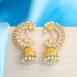 Yellow Chimes Gold-Plated Contemporary Jhumkas Earrings-image-36