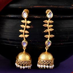 Silvermerc Designs Gold-Plated Kundan Dome Shaped Jhumkas Earrings-picture-22