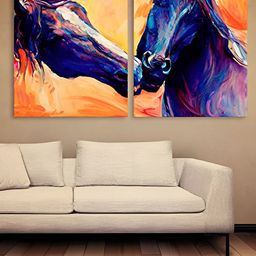 Casperme Blue & Orange Wooden Horse Paintings Wall Arts-15