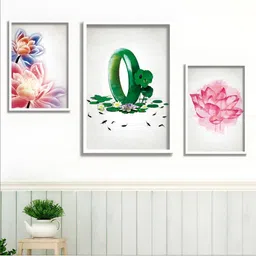 Aura Green & White 3 Piece Wood Floral and Botanical Wall Paintings-image-9