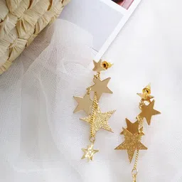Yellow Chimes Women Golden Star Studded Dangle Earrings-24