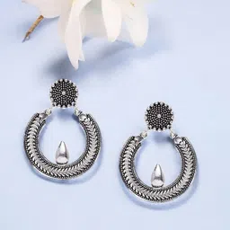 Sangria Oxidized Silver-Plated Chandbali Earrings-6