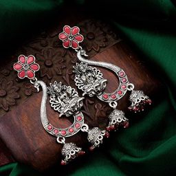 aadita Silver Chandbali Drop Earrings-16