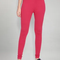 KEX Women Pink Solid Slim Fit Churidar Cotton Leggings-picture-37