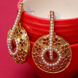 ANIKAS CREATION Gold-Toned Circular Drop Earrings-image-34