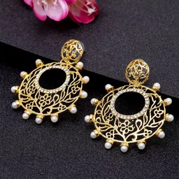 ANIKAS CREATION Gold-Plated Circular Drop Earrings-picture-42
