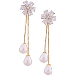RATNAVALI JEWELS Gold-Plated Floral Drop Earrings-image-66