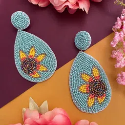 Digital Dress Room Floral Shape Beaded Drop Earrings-48
