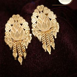 Vighnaharta Gold-Plated Floral Drop Earrings-17