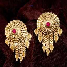 Vighnaharta Gold-Plated Floral Drop Earrings-21