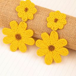 Crunchy Fashion Beaded Flower Drop Earrings-53