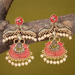 ADIVA Gold-Plated Kundan-Studded Peacock Shaped Drop Earrings-35