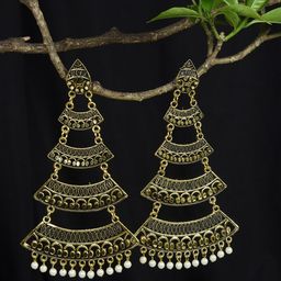 HOUSE OF ARLI Women Gold-Plated Crescent Shaped Drop Earrings-49
