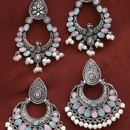 OOMPH Set of 2 Artificial Stones and Beads Oxidised Chandbalis-13