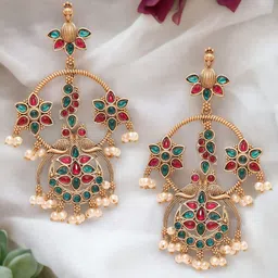 OOMPH Peacock Shaped Jadau Kundan Drop Earrings-51
