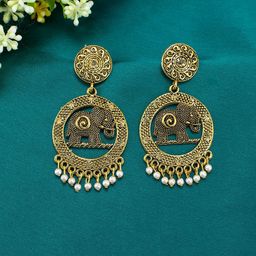 PRIVIU Gold-Plated Beads Beaded Elephant Shaped Drop Earrings-image-95