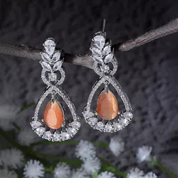 ZENEME Rhodium-Plated Teardrop Shaped Drop Earrings-51