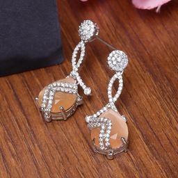 ZENEME Rhodium-Plated AD Studded Teardrop Shaped Drop Earrings-17