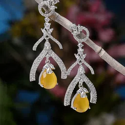 ZENEME Rhodium-Plated Drop Earrings-image-6